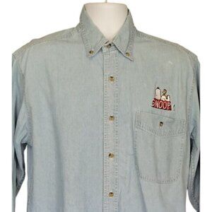 Vintage Peanuts Denim Shirt Mens S Chambray Blue Button Down Long Sleeve Pocket